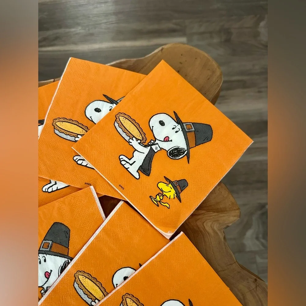 Peanuts Snoopy Cocktail Beverage Napkins‎ Thanksgiving Fall Pilgrims Woodstock
